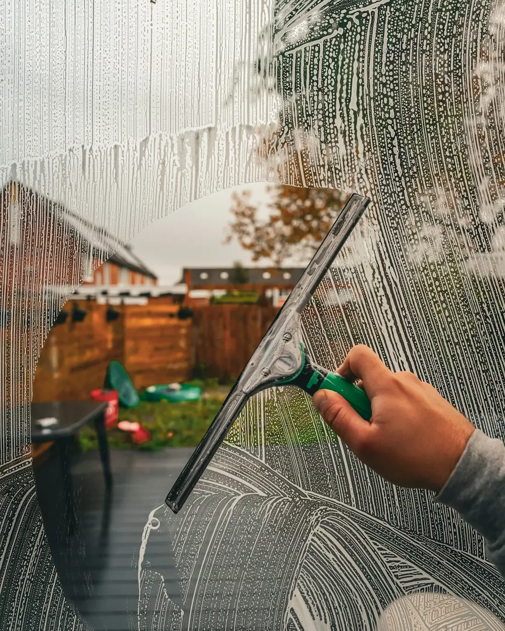 Glasreinigung mit dem Abzieher: klare Sicht durch frisch gereinigtes Fensterglas